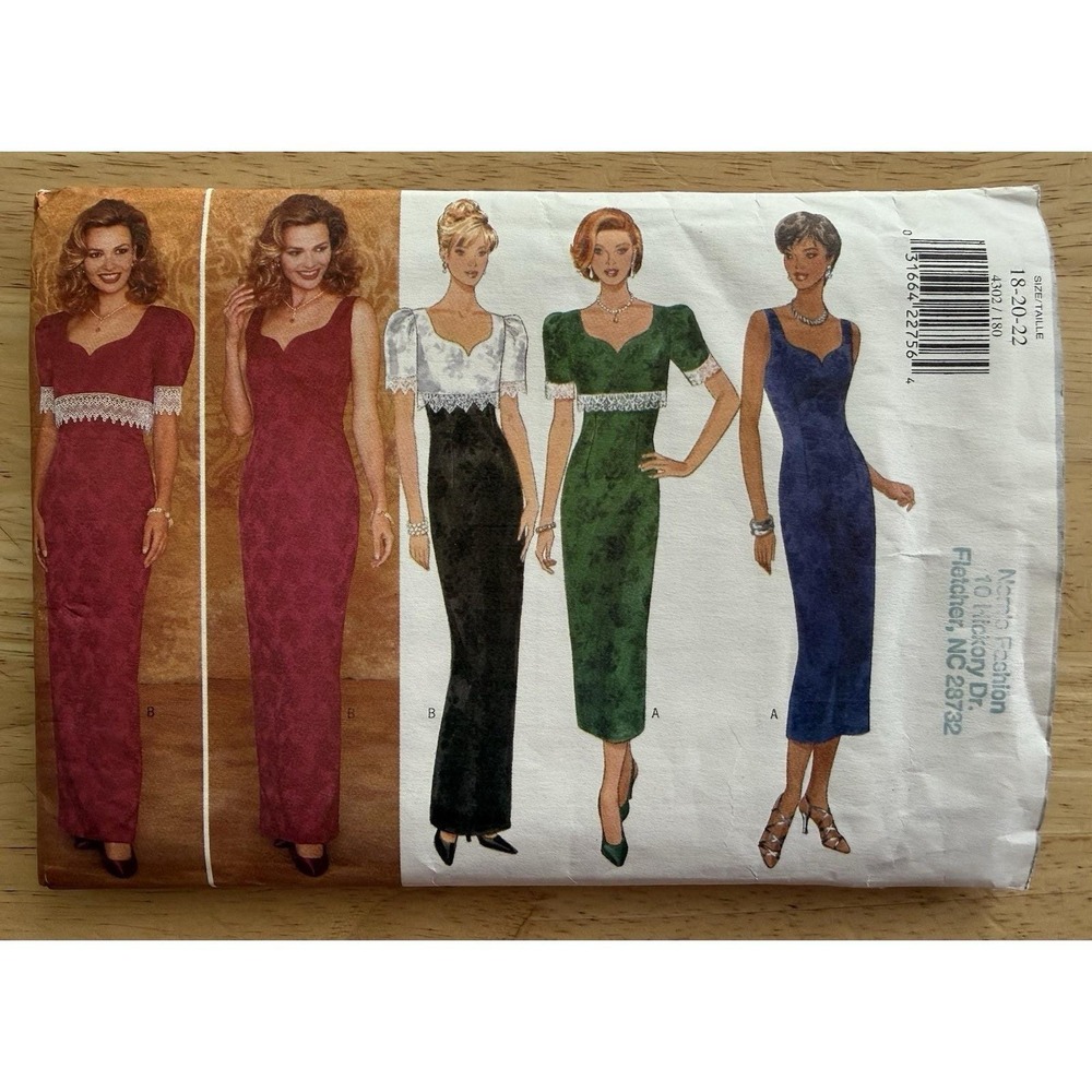 Butterick Pattern 4302 Semi-Fitted Top & Dress Formal Size 18-22 CUT Complete